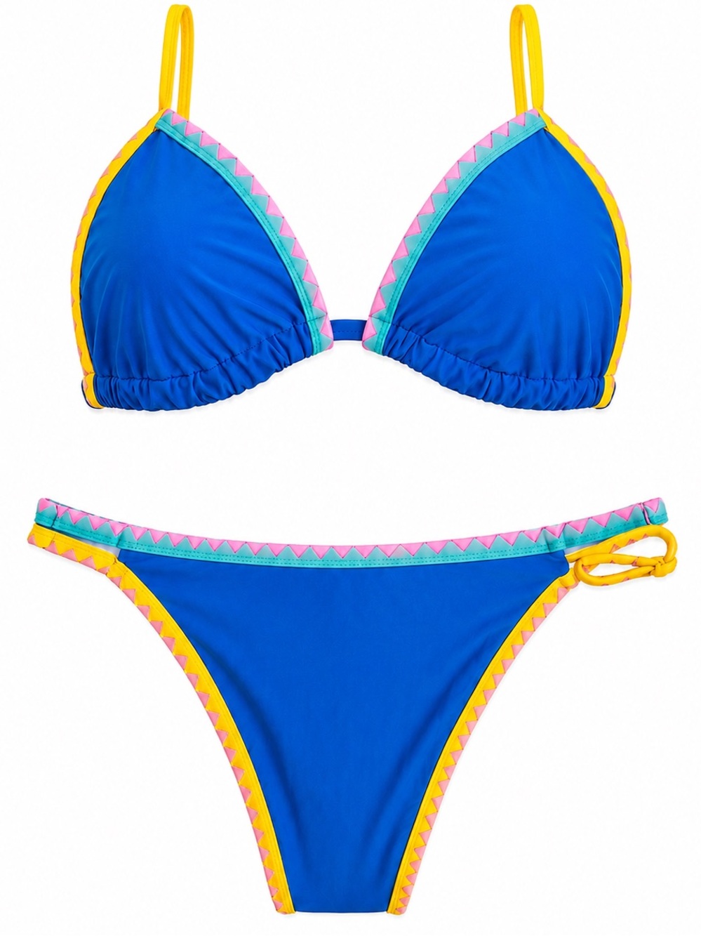 Bikinx Bright Blue Bikini Set Colorful Trim Triangle Swimwear L NWT